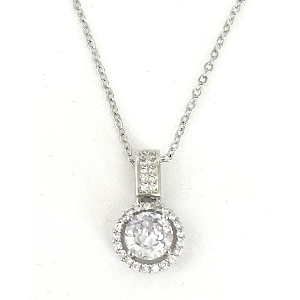 925 CZ Halo Set of 3 - Necklace Earring Ring Set Pendant Stamped - Picture 5 of 15